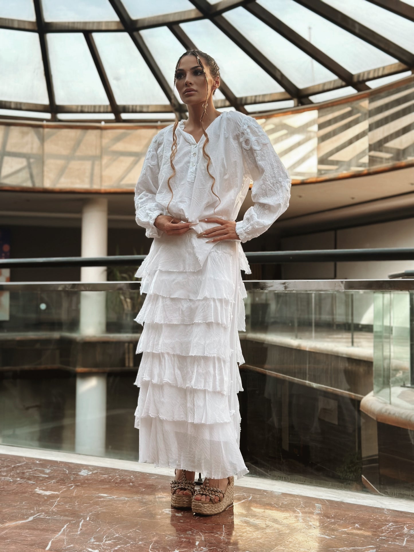 NWL White Boho Silk Skirt