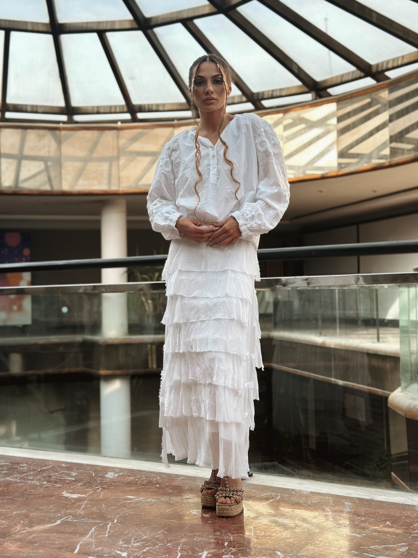 NWL White Boho Silk Skirt