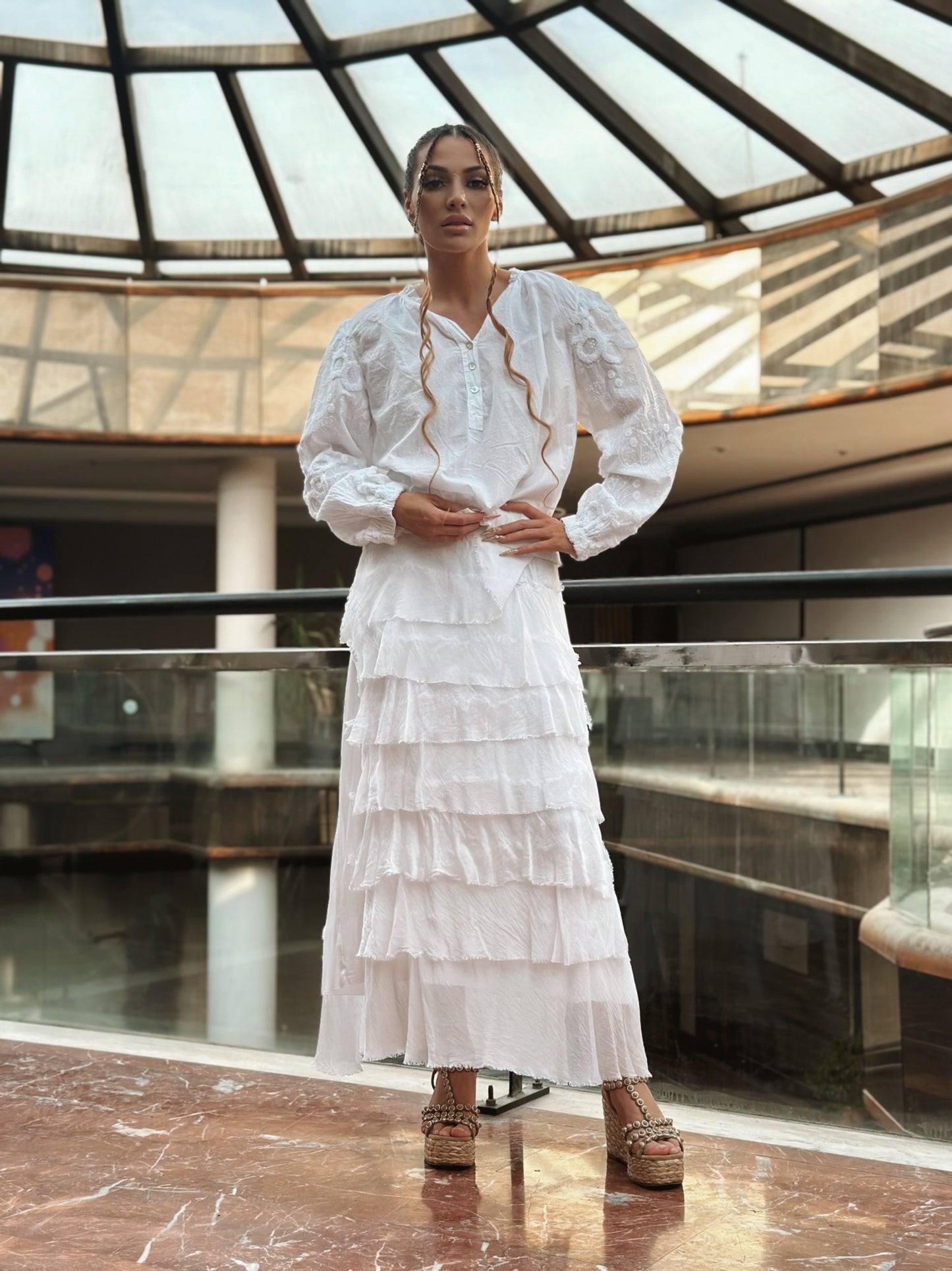 NWL White Boho Silk Skirt