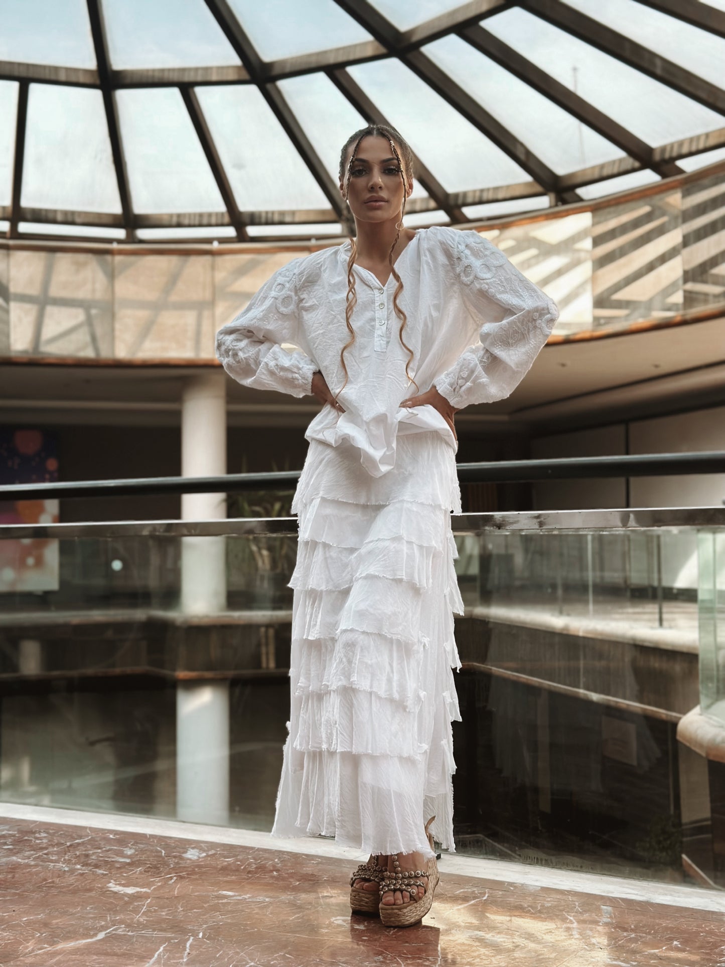 NWL White Boho Silk Skirt